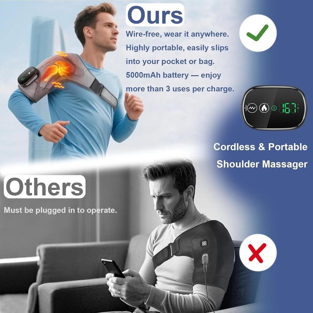 Heated Shoulder Wrap Massager Cordless Heating Pad w/ 3 Settings for Pain Relief - Picture 4 of 5